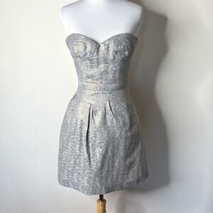 Peter Som Silver Metallic Strapless Mini Dress